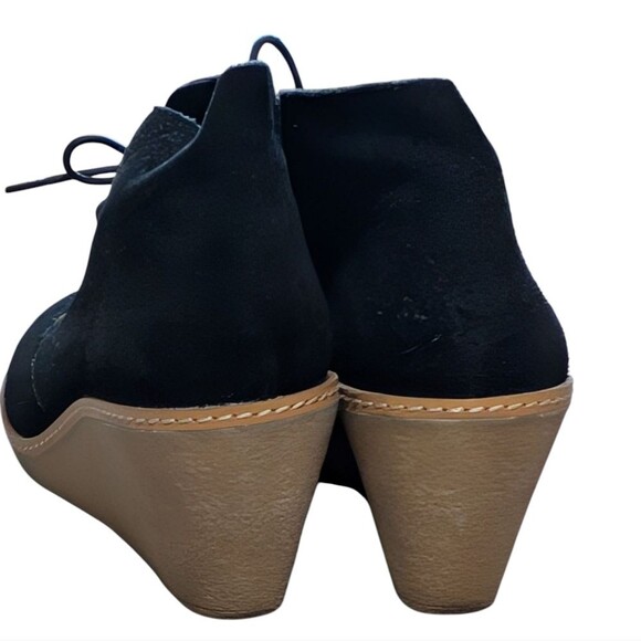 Lucky Brand June black leather suede lace up ankle bootie wedge washed casual - Picture 8 of 10